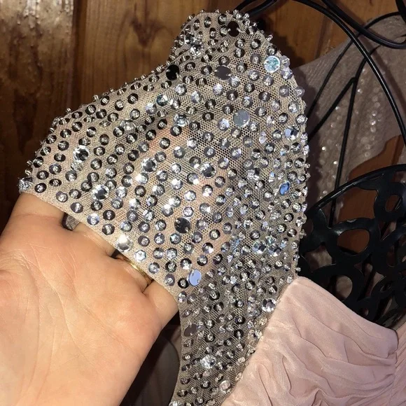 Adrianna Papell Long Dress Women’s Size 18 Pink Silver Sequins Gown bridesmaids‌ - Picture 9 of 15